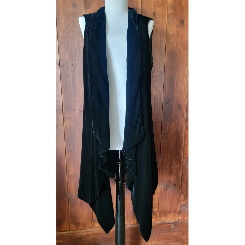Lafayette 148 New York Women 12 Black Silk Rayon Velvet Duster Vest Open Front